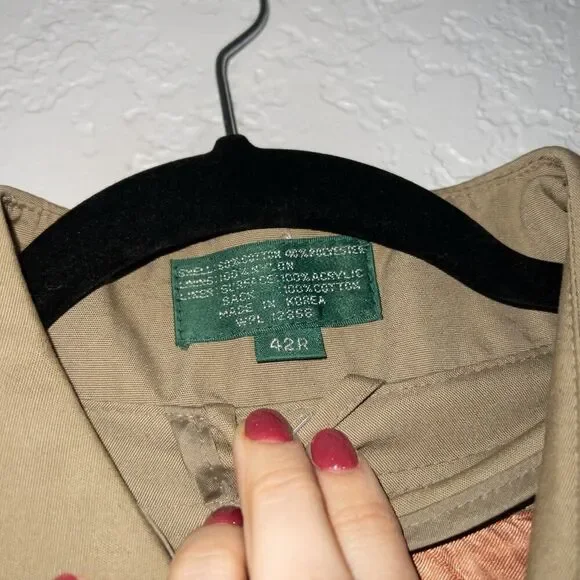 Vintage Hill & Archer Tan Faux Fur Lined‎ Belted Trench Coat Size 42R